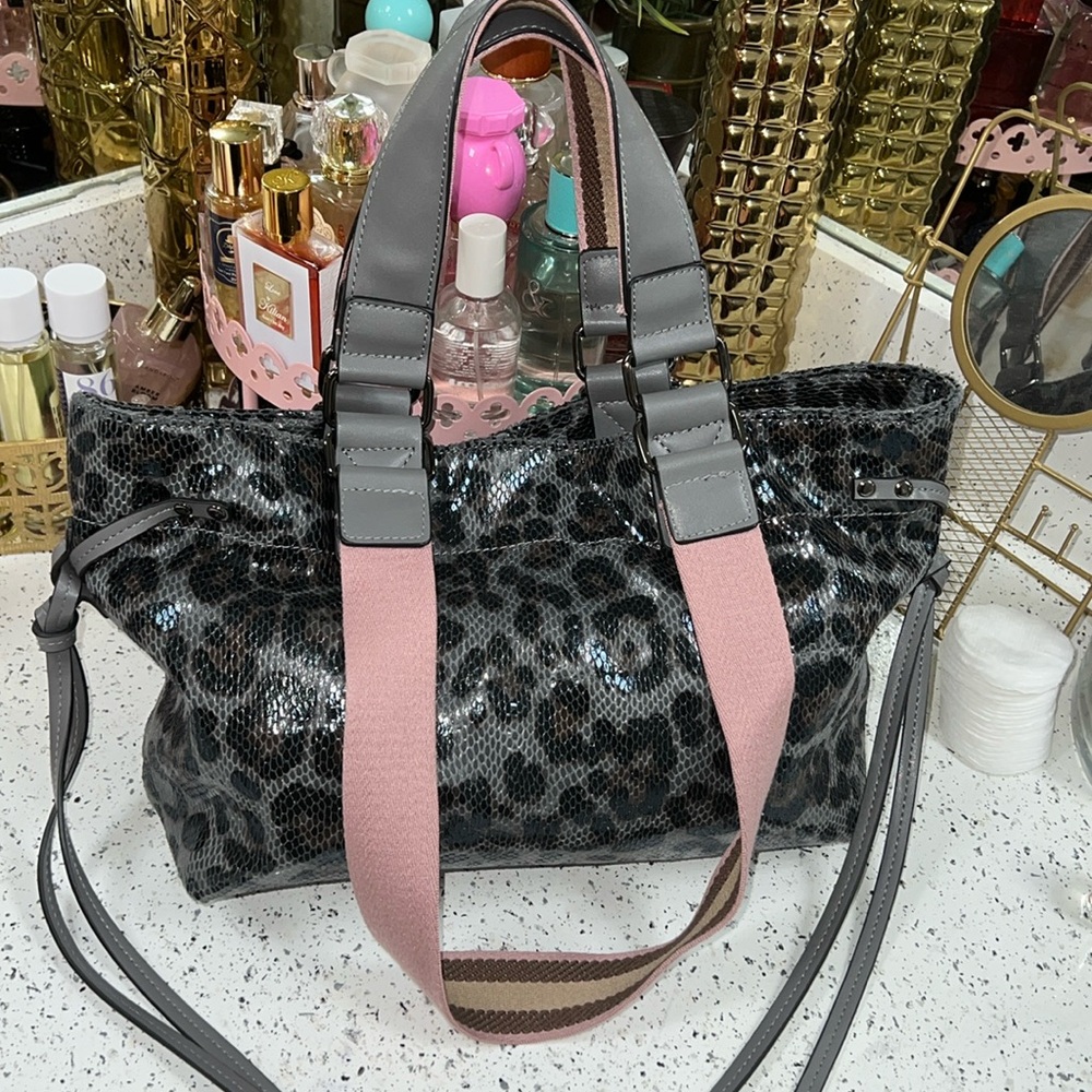 Faux snakeskin leopard print tote